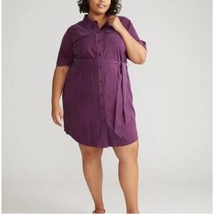 NWT Universal Standard Sz 6X Cupro Belted‎ Shirt Dress Purple